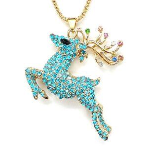 Blue Colorful DEER Jumping Pendant Necklace